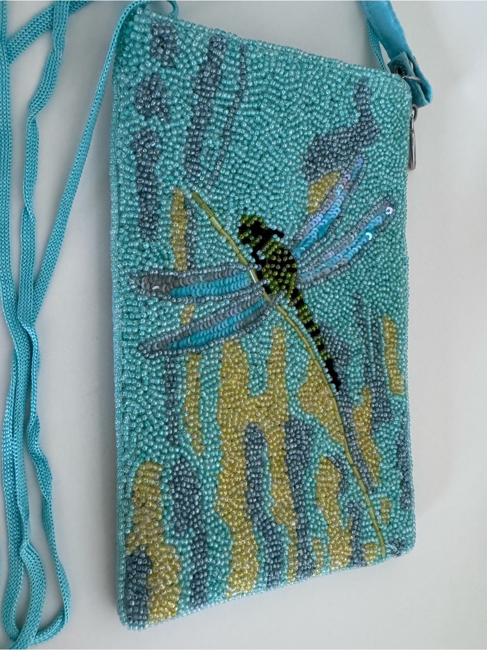 Bamboo Trading Co Beaded Dragonfly Crossbody Bag Y2K Boho Fairycore Aqua Purse - Picture 3 of 16